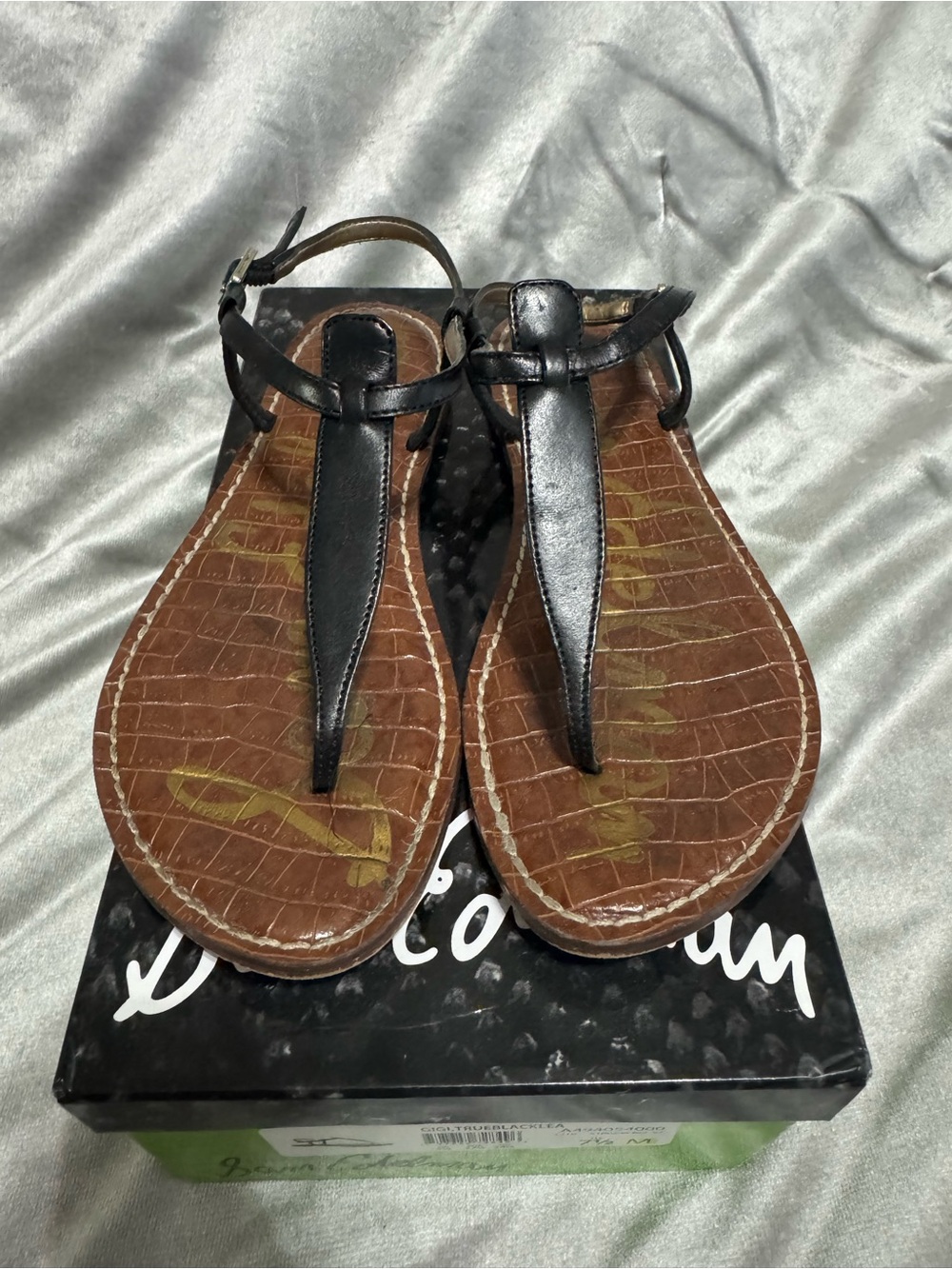 Sam Edelman Gigi Black Leather T-Strap Sandals 7.5